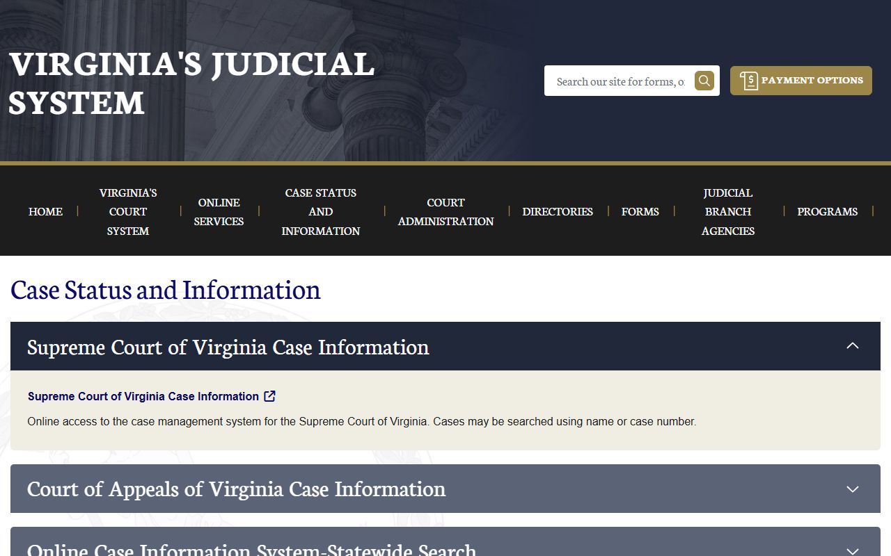 Virginia court case information page for Westmoreland County court records after arrest